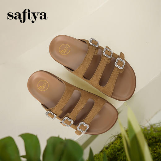 Safiya/索菲娅2025时尚水钻一字带百搭外穿休闲平底复古拖鞋SFD2110416 商品图3