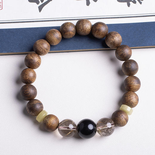 xy0384沉香+黑曜石发晶手串 商品图3