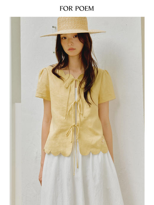 ForPoem 现货 25/SS原创设计花瓣领口前后两穿系带短袖上衣 商品图2