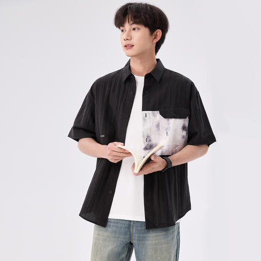 gxgjeans【爆款热卖】撞色拼接翻领男士短袖衬衫25夏款潮流百搭上衣男K&C 商品图1