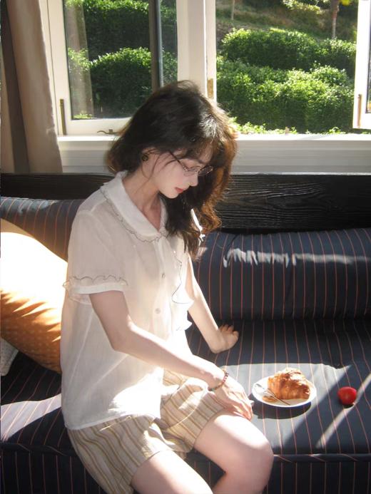 浮生八记/25A040/法式复古设计感撞色木耳边飘带衬衫 商品图4