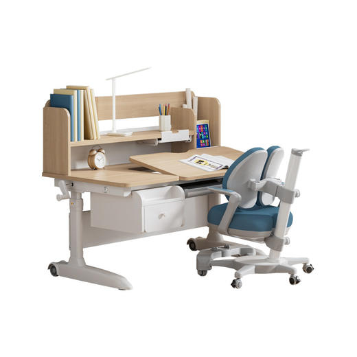 【儿童学习书桌可升降实木课桌家用小学生写字套装 商品图3