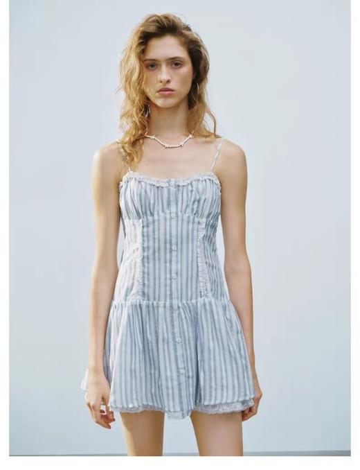 D070128夏季新款女装波嬉度假风拼接蕾丝条纹吊带连衣裙UYL750037 商品图1