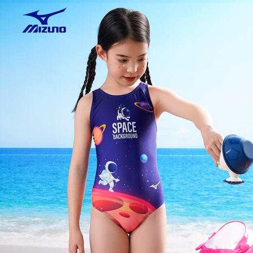 【美津浓】新款女童太空蓝抗氯速干中大童连体三角泳衣N2CA1402 商品图4