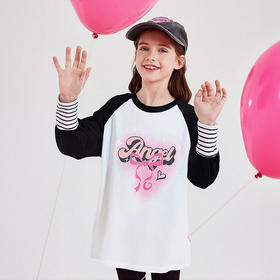 笛莎Deesha 童装女童T恤2025秋新款女童甜美撞色插肩T恤