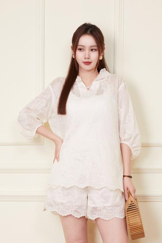 SUMMER & SAGE 休闲刺绣连帽短袖套装 20709 商品图1