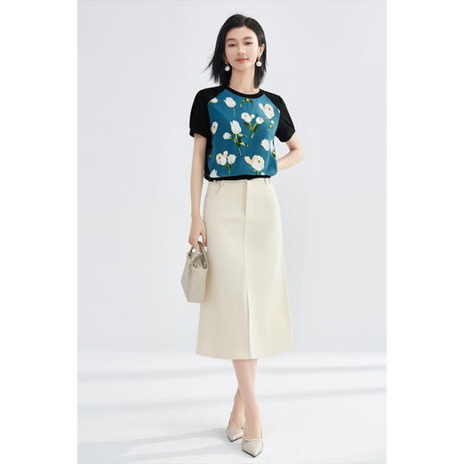 剩S/M/L/XL 米思阳2025夏新品百搭休闲风印花真丝T恤宽松舒适上衣女3838 商品图4