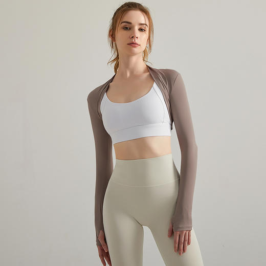 【运动必备】【高弹速干，修腰显瘦】新款女瑜伽坎肩长袖紧身凉感防晒短款外搭披肩罩衫100% 商品图4