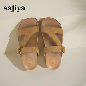 Safiya/索菲娅2025复古皮带扣休闲外穿百搭平底露趾一字拖鞋SFD2110415