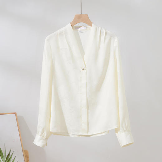 【精美暗纹】罗蒙女士长袖衬衫简约大方V领舒适套头衬衣女商务气质 商品图2