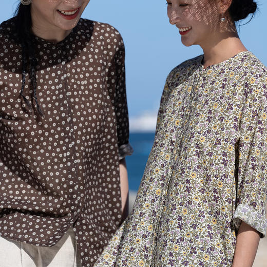 牧衣游原创印花100支进口比马棉衬衫新款通勤文艺百搭衬衣 匿雪词 商品图0