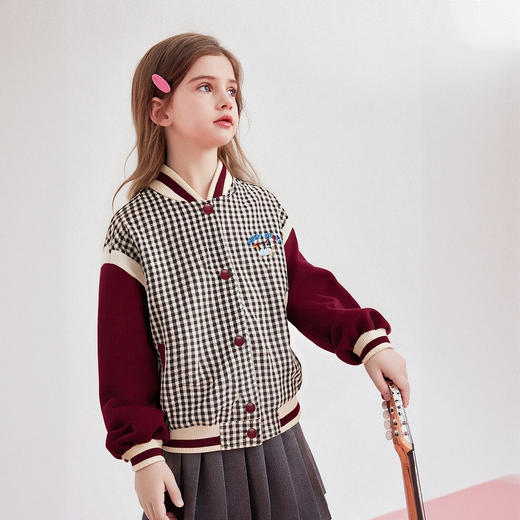 笛莎Deesha 童装女童外套2025秋新款女童撞色学院风棒球外套 商品图1