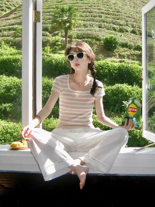 浮生八记/25B089/微弹撞色条纹短袖t恤 商品图5