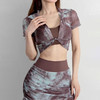 【限时秒】YOGACODE【火树银花系列】印花网纱性感运动短袖女春夏休闲运动T恤修身瑜伽服健身上衣DST786 商品缩略图4