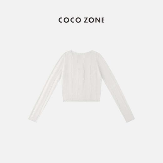 COCO ZONE 长袖针织上衣暗条纹圆领排扣开衫  23C18588 商品图3