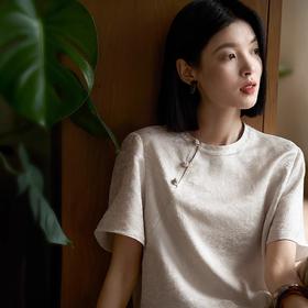 秋知屿风·新中式提花斜襟盘扣短袖，把东方诗意穿身上，岁月沉淀的优雅，清凉又贵气【3-5天发货】