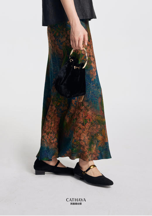 凯喜雅 23姆米缎面花萝半身长裙 100%桑蚕丝 商品图1