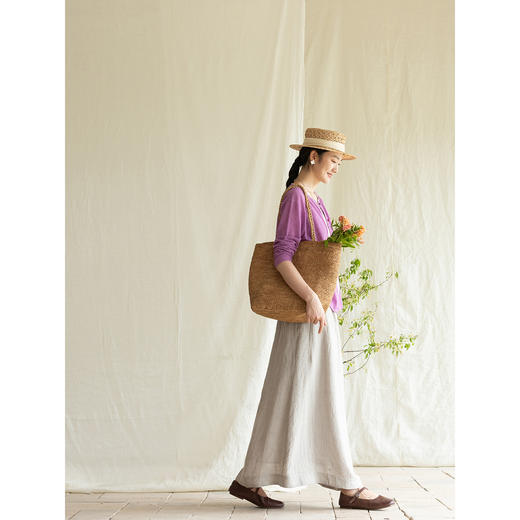 牧衣游原创 机绣亚麻半身裙轻薄舒适质朴百搭宽松休闲半裙 溪然 商品图3