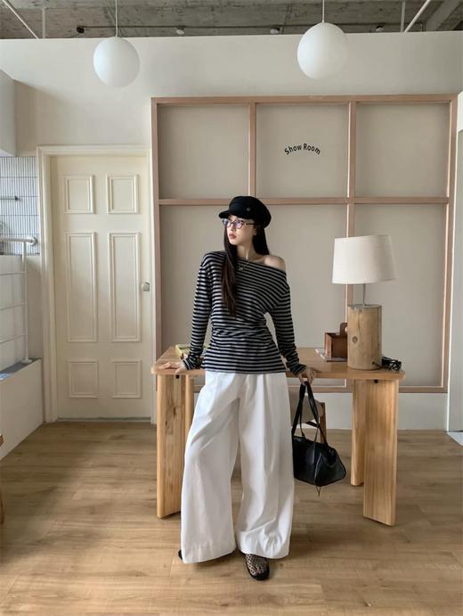 【GZ】无忧购“清仓大促”韩版休闲百搭斜肩条纹长袖T恤8122（截单后3-5天发货) 商品图7