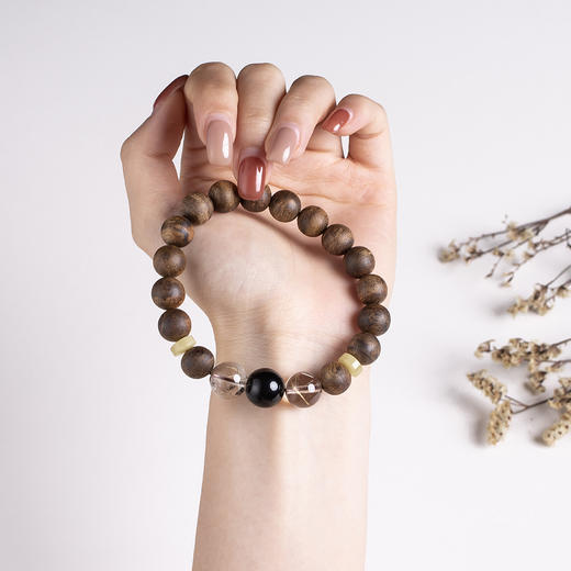 xy0384沉香+黑曜石发晶手串 商品图5