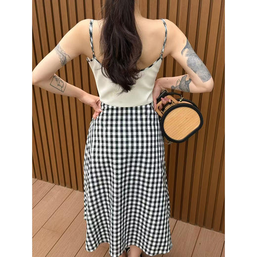 DUO智仙 长夏无边 法式格纹黑白吊带连衣裙 商品图4