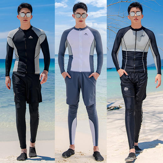 运动户外-男分体长袖泳衣大码浮潜服速干温泉冲浪水母衣沙滩泳装 商品图1