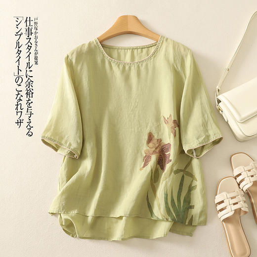 雀说新款文艺大码宽松印花圆领T恤衫女百搭休闲遮肉显瘦上衣AL6200 商品图0