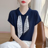 雀说新款飞飞袖T恤衫清凉感薄款莱赛尔天丝女士POLO衫丝巾短袖AL3040 商品缩略图3