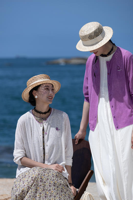 牧衣游原创 棉麻混纺薄毛织外套轻薄简约文艺百搭休闲开衫 玫喜 商品图5