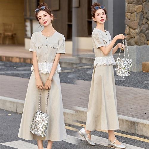 蕾丝牛仔套装夏季2025新款感显瘦遮肚子减龄半身裙两件套HRYZ2077 商品图2