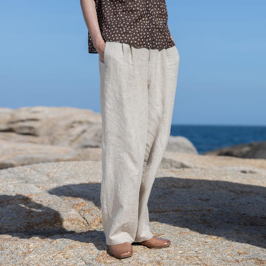 牧衣游原创 亚麻净色长裤轻薄柔软舒适宽松显瘦百搭休闲裤 熹兮 商品图0