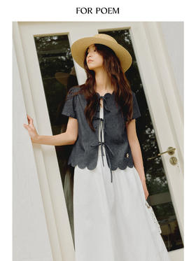 ForPoem 现货 25/SS原创设计花瓣领口前后两穿系带短袖上衣