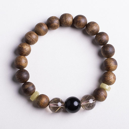 xy0384沉香+黑曜石发晶手串 商品图0