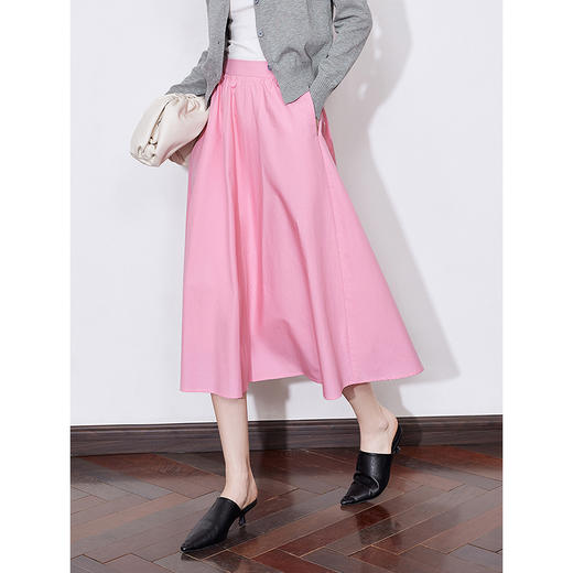 初语凉感莱赛尔棉质半身裙女2025玫粉色百搭中长A字裙 商品图2