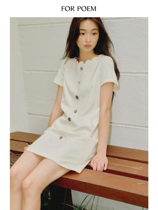 ForPoem 现货 25/SS原创设计花瓣领口微收腰短袖连衣裙 商品图3