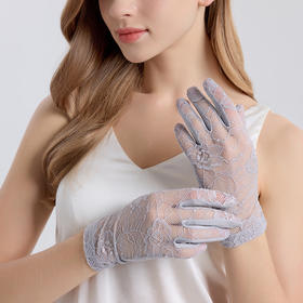 丁摩真丝防晒手套夏新款女士蕾丝轻薄透气桑蚕丝开车骑行五指手套AL24064