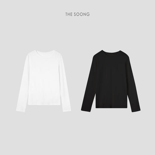 THESOONG|极简公式"经典圆领肤感白色长袖上衣打底衫HWTX5170 商品图0
