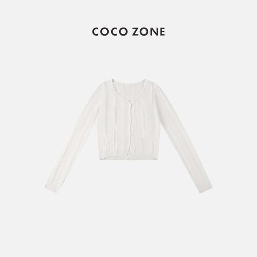 COCO ZONE 长袖针织上衣暗条纹圆领排扣开衫  23C18588 商品图2