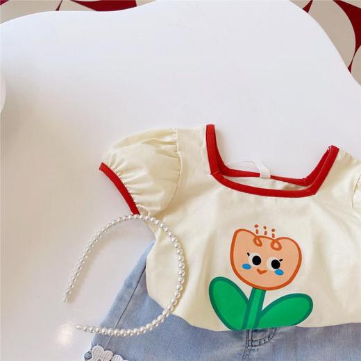 【花朵印花设计，清新甜美】夏季儿童新款韩版 女小童女宝宝 可爱花朵印花短袖T恤衫 甜美上衣潮-QQ 商品图1