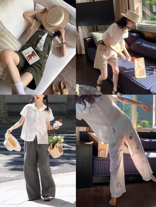 浮生八记/25A040/法式复古设计感撞色木耳边飘带衬衫 商品图2