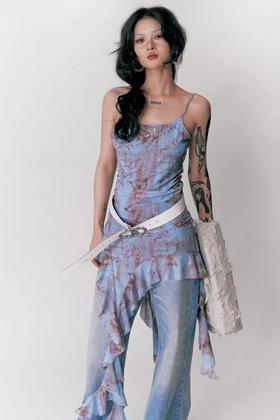 WHO KNOWS 欧美风酷辣不规则上衣 20571