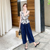 ZZB199 26291盐甜系穿搭复古无袖印花上衣套装女夏季新款轻薄显瘦阔腿裤两件套 商品缩略图2