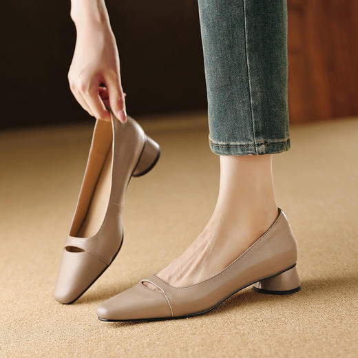 【预售5天】羊皮版~温柔姐姐气质风方头显腿细日常百搭时尚简约设计浅口单鞋LG&2531-1337 商品图0