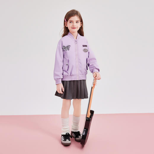 笛莎Deesha 童装女童外套2025秋新款女童撞色绣花梭织棒球服 商品图2