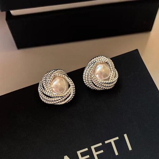 雀说 S925纯银绝美银色蕾丝珍珠耳钉RF1135 商品图0
