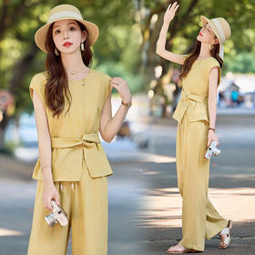 气质通勤无袖背心上衣，阔腿裤两件套HR-MEIQIN5633