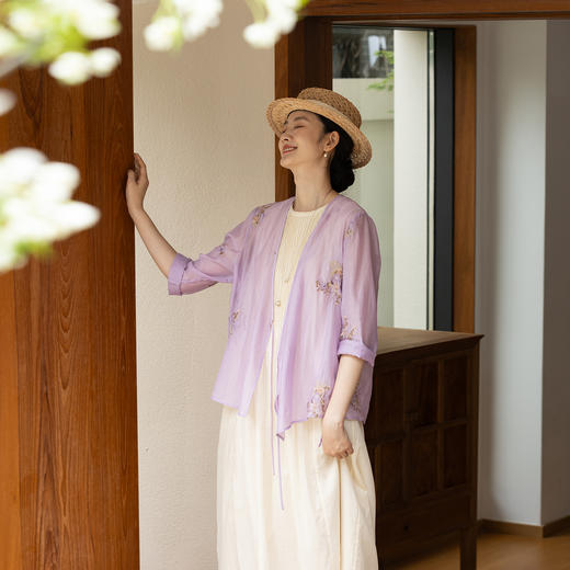 牧衣游原创 丝棉匹绣短外套轻薄复古文艺休闲百搭防晒开衫 栖芯 商品图0