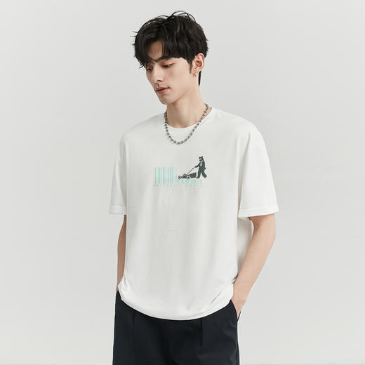 gxgjeans【100%棉】经典印花简约圆领打底T恤男士夏季舒适透气短袖K&C 商品图1