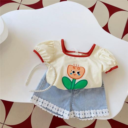 【花朵印花设计，清新甜美】夏季儿童新款韩版 女小童女宝宝 可爱花朵印花短袖T恤衫 甜美上衣潮-QQ 商品图0