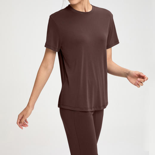 跃牌【倚窗听雨】Athena 砂洗罗纹瑜伽服女莫代尔宽松垂感短袖运动健身T恤上衣DA112 商品图2